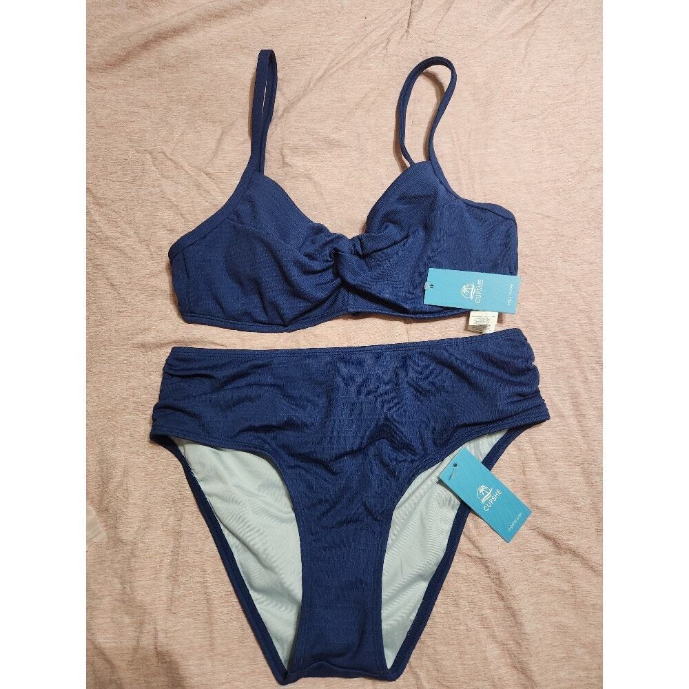 NWT - Navy Blue Twisted Bikini Top & Mid-Rise Bottoms Set